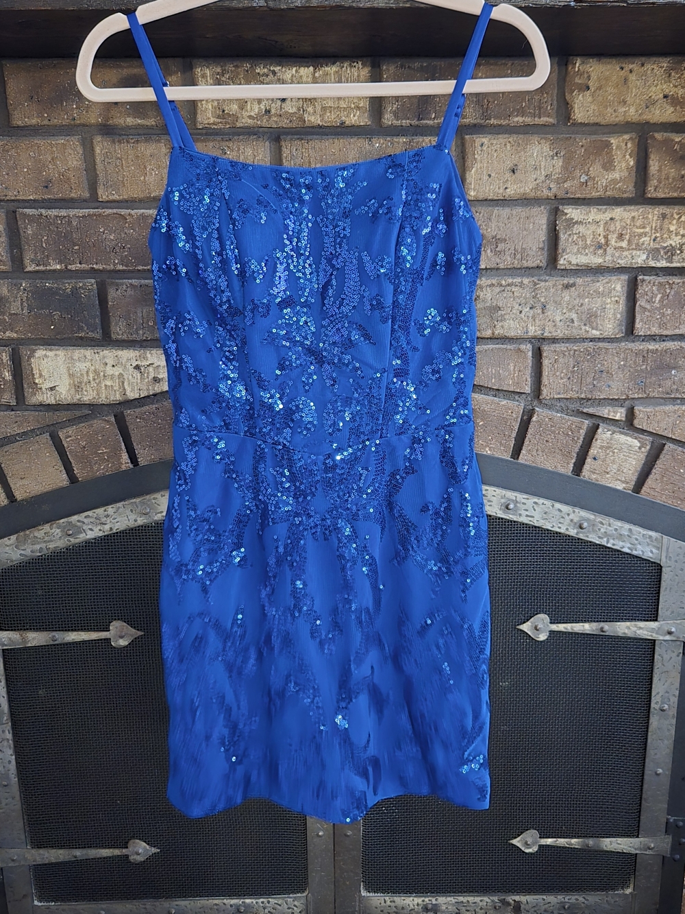 Blue Sequin Spaghetti-Strap Cocktail Dress